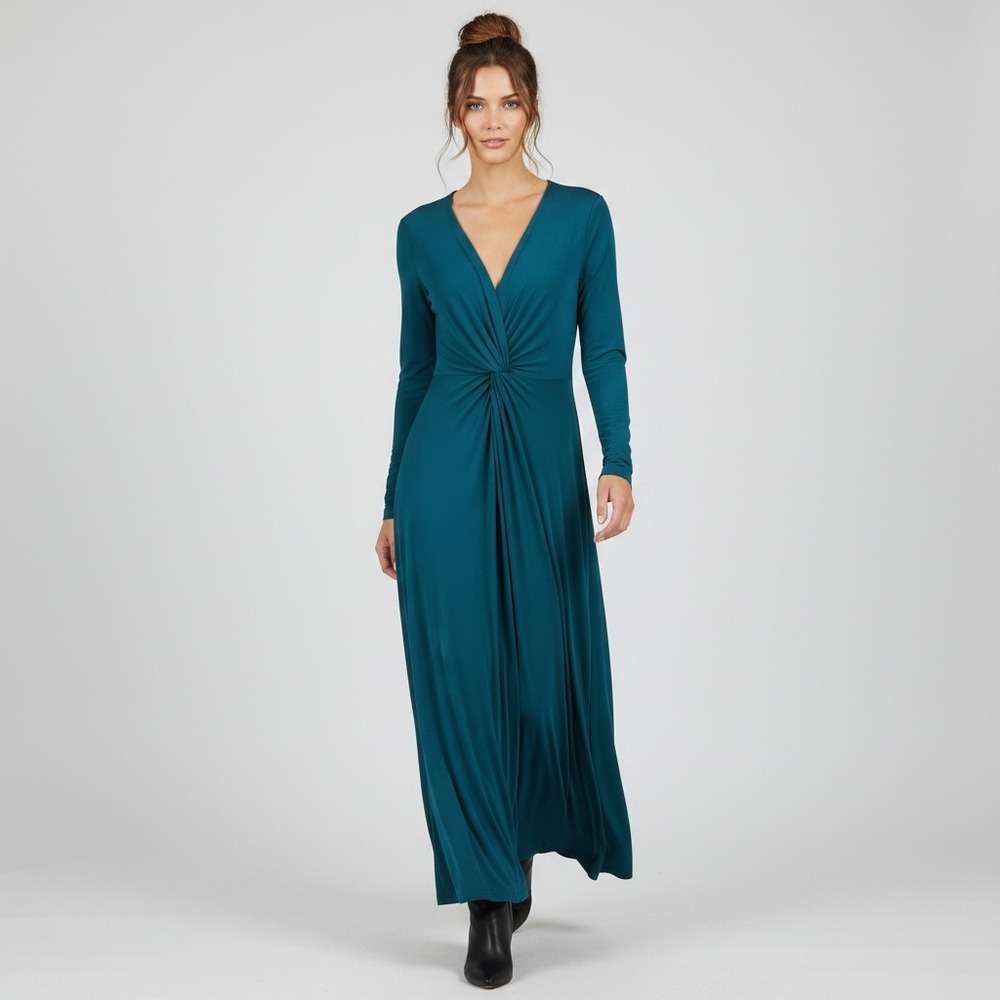 Soft Surroundings Teal Atlantic Deep Twist Front Lagia Maxi Dress Knit Long Lp